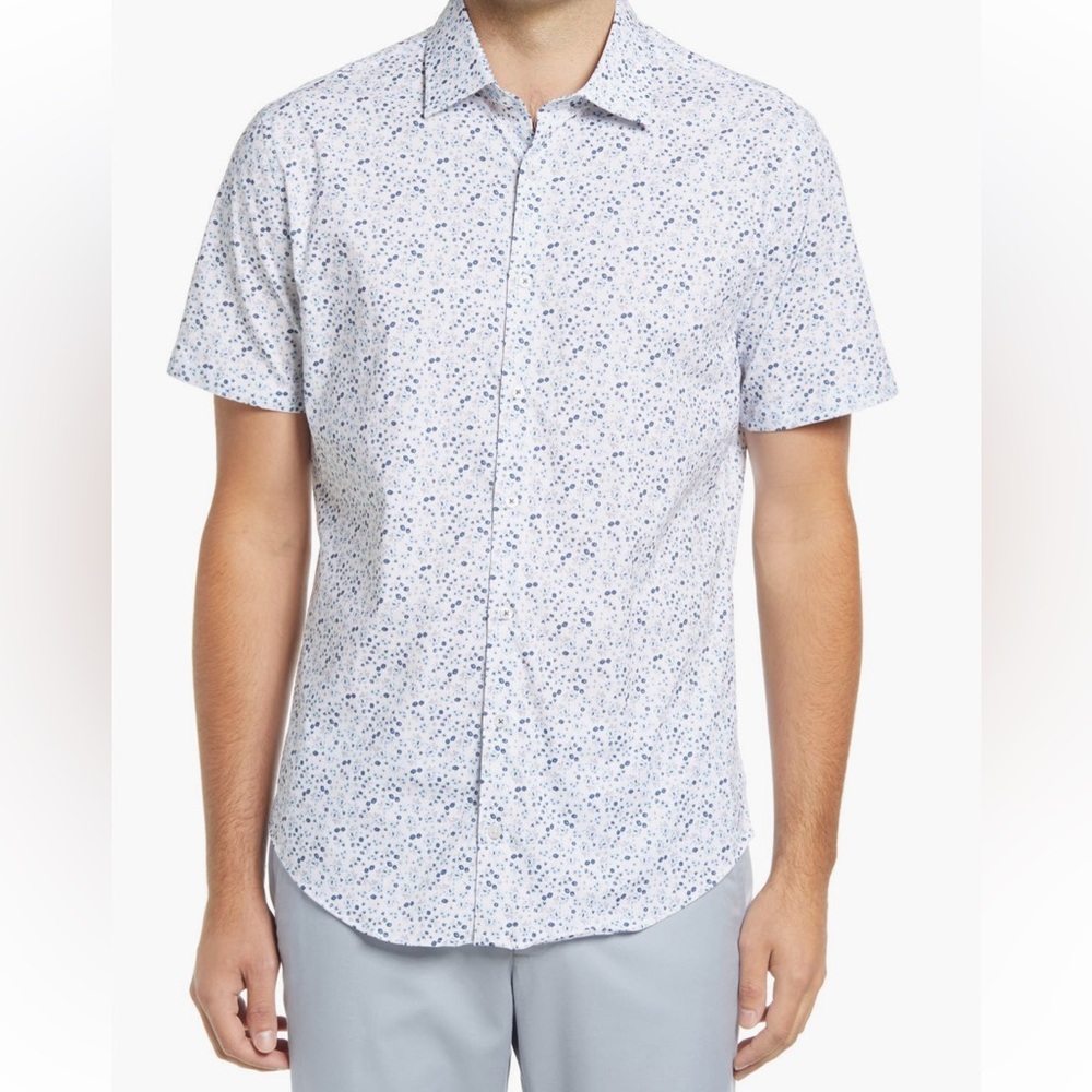 Stone Rose Men’s Ditsy Print Short Sleeve Stretch Button Up Shirt